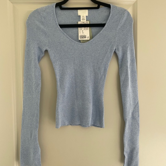 H&M Tops - Light Blue Ribbed Knit Top